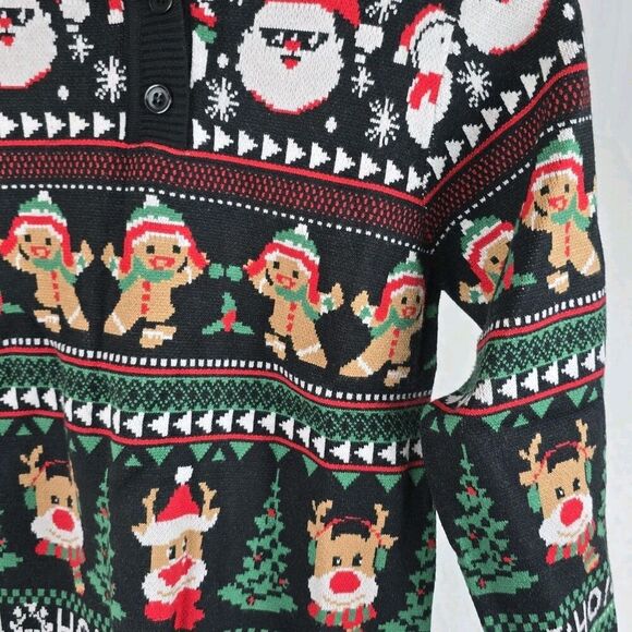 Girls Christmas Sweater Size 10T Black Knit Santa Reindeer Pullover Holiday - Picture 4 of 9